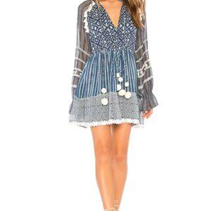 HEMANT & NANDITA Blue Patterned Long Sleeve Mini Dress